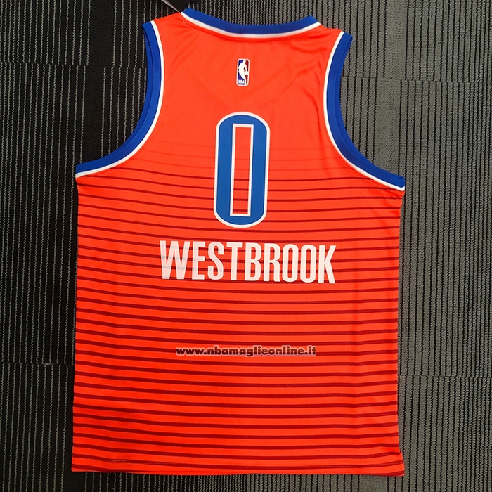 Maglia Oklahoma City Thunder Russell Westbrook #0 Statement 2021 Arancione
